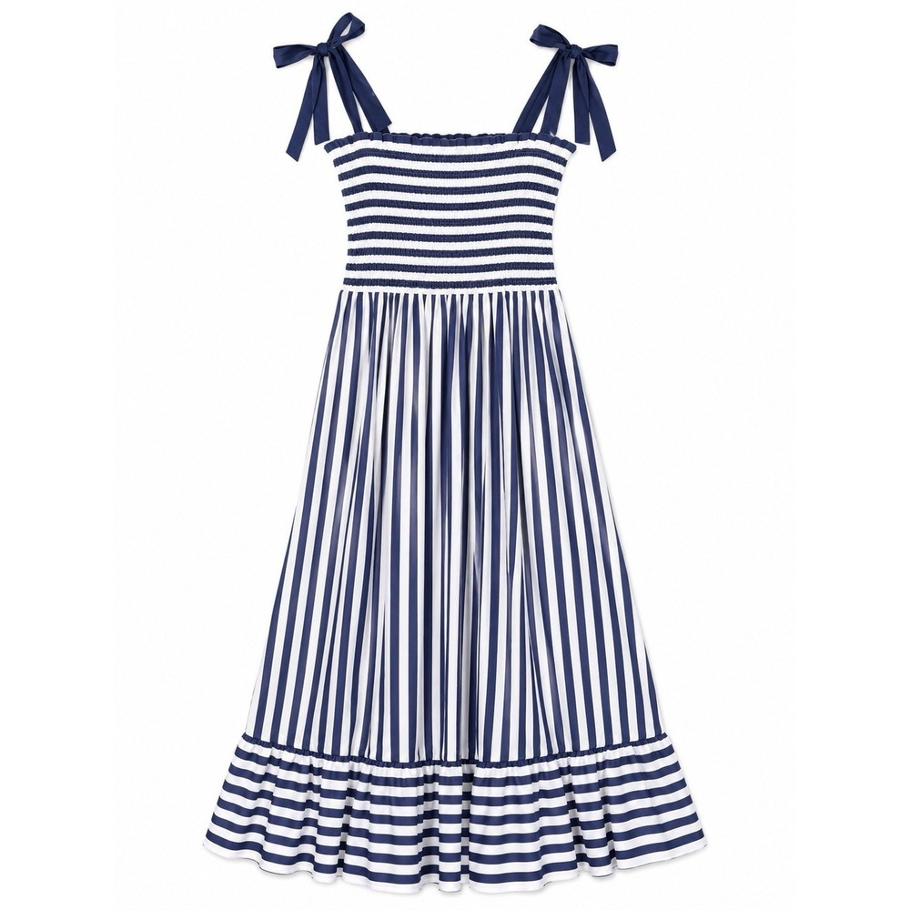 Summersalt‎ Maxi Dress L Smocked Coastal Chic Quiet Luxury Resortwear Nautical